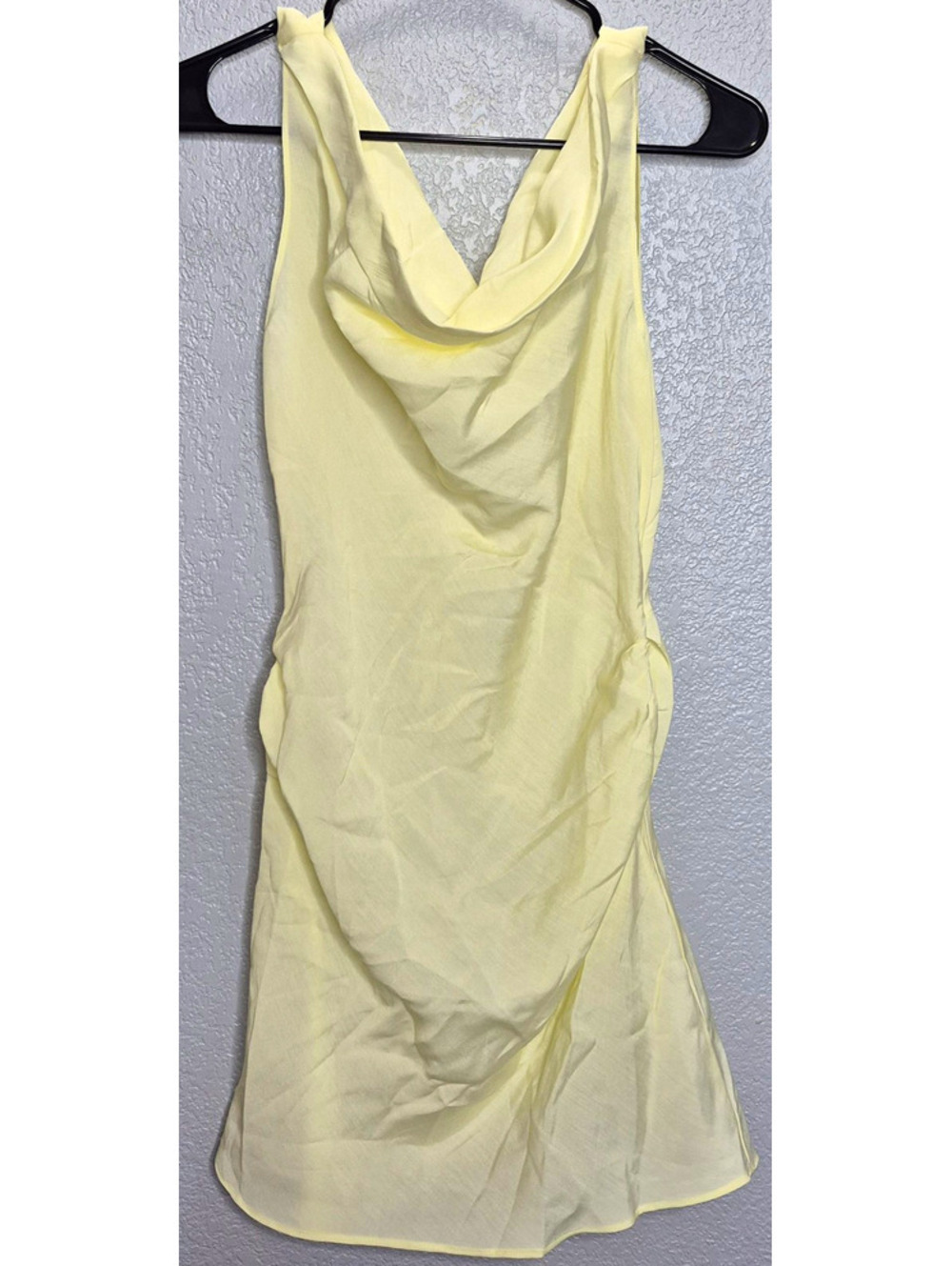 Lioness Sweetheart Mini Dress M Butter Yellow Cowl Neck Ruched NWT $79